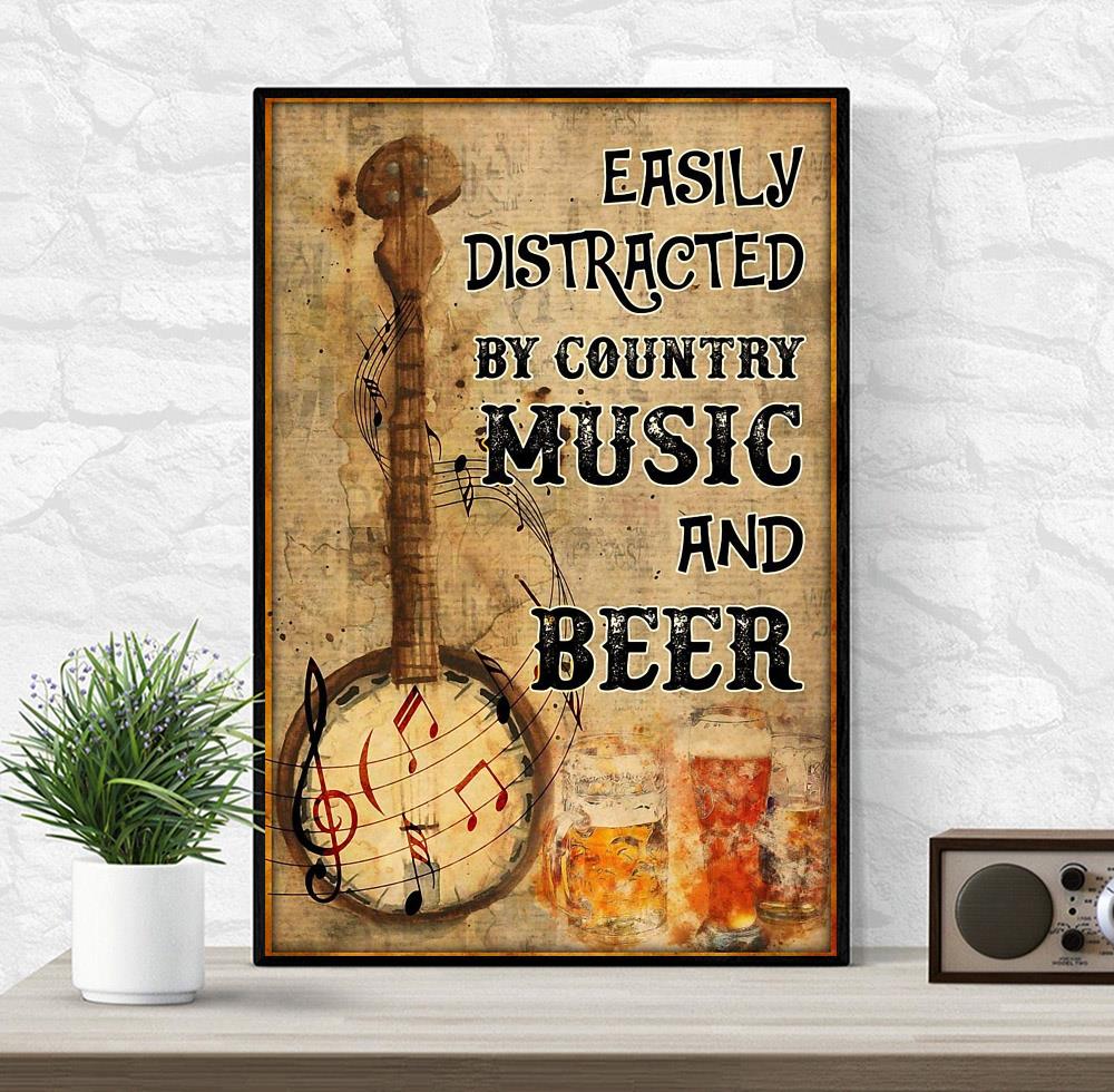 Banjo easily distracted by music and beer poster wrapped