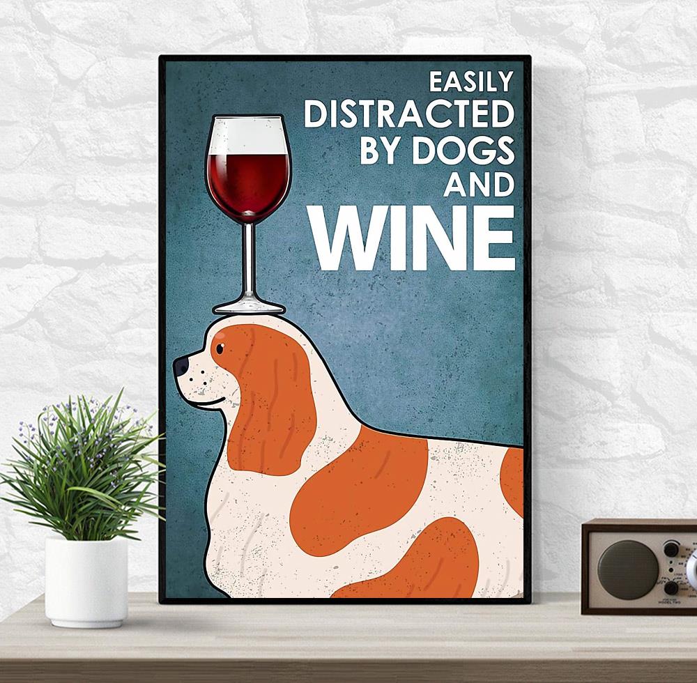 Cavalier easily distracted by dogs and wine canvas wrapped