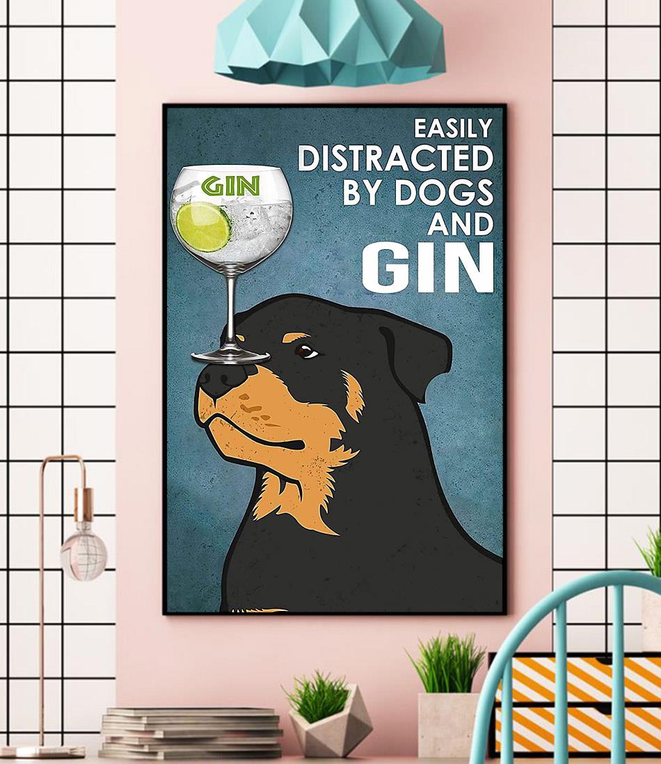 Rottweiler easily distracted by dogs and gin vintage canvas wall