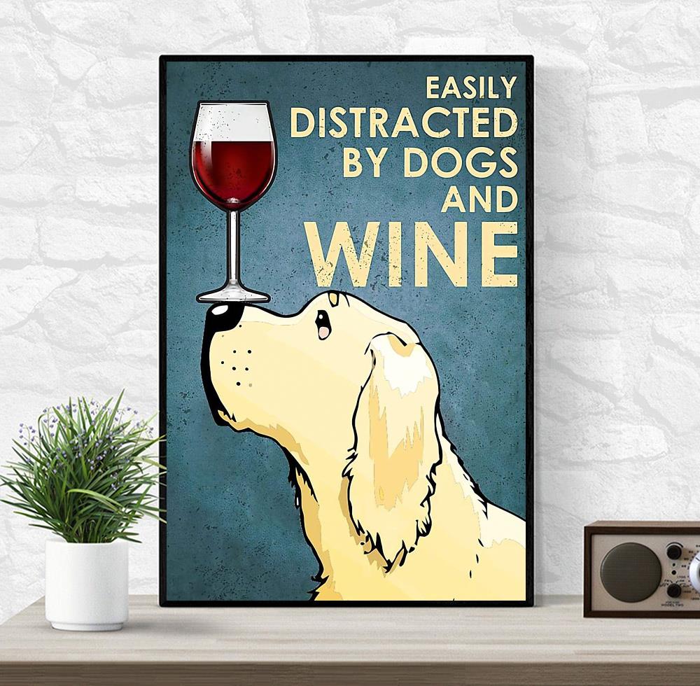 Yellow Labrador easily distracted by dogs wine canvas wrapped