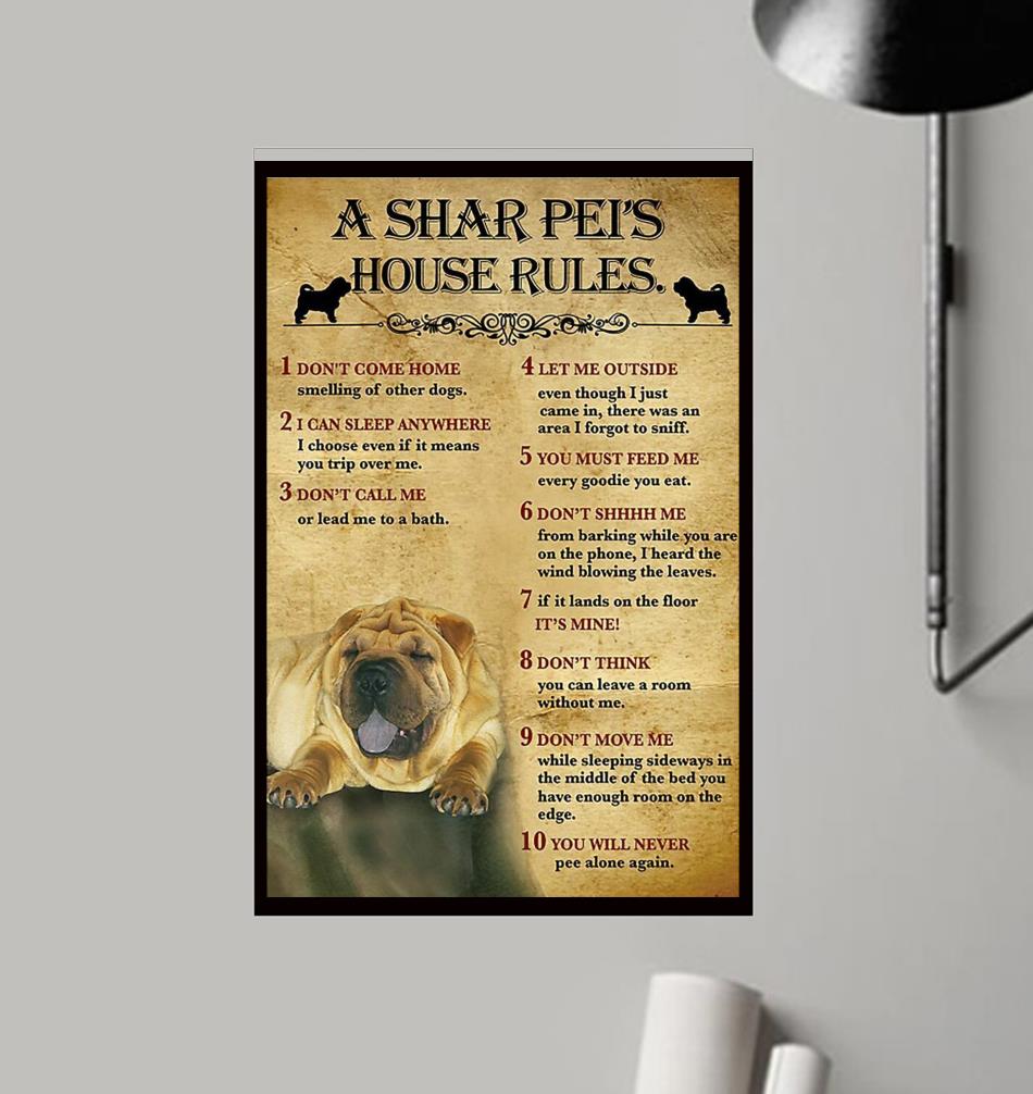 A Shar Pei house rules poster canvas frame