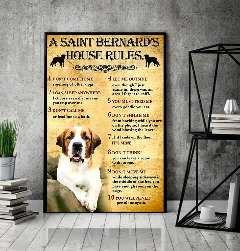 A St Bernard house rules poster canvas decor