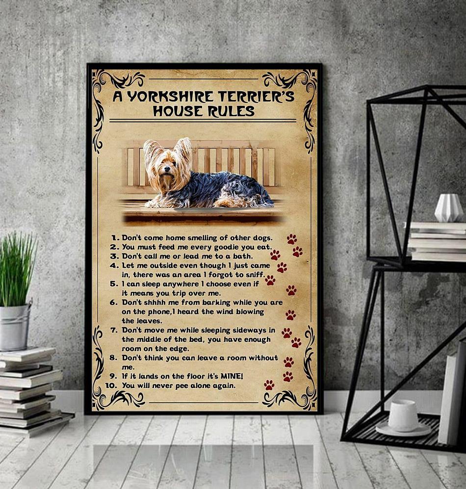 A Yorkshire Terrier house rules poster canvas decor