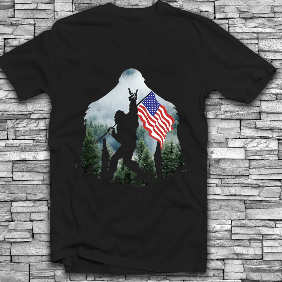 Sasquatch Rock On American Flag White - Tank, T-Shirt, Hoodie