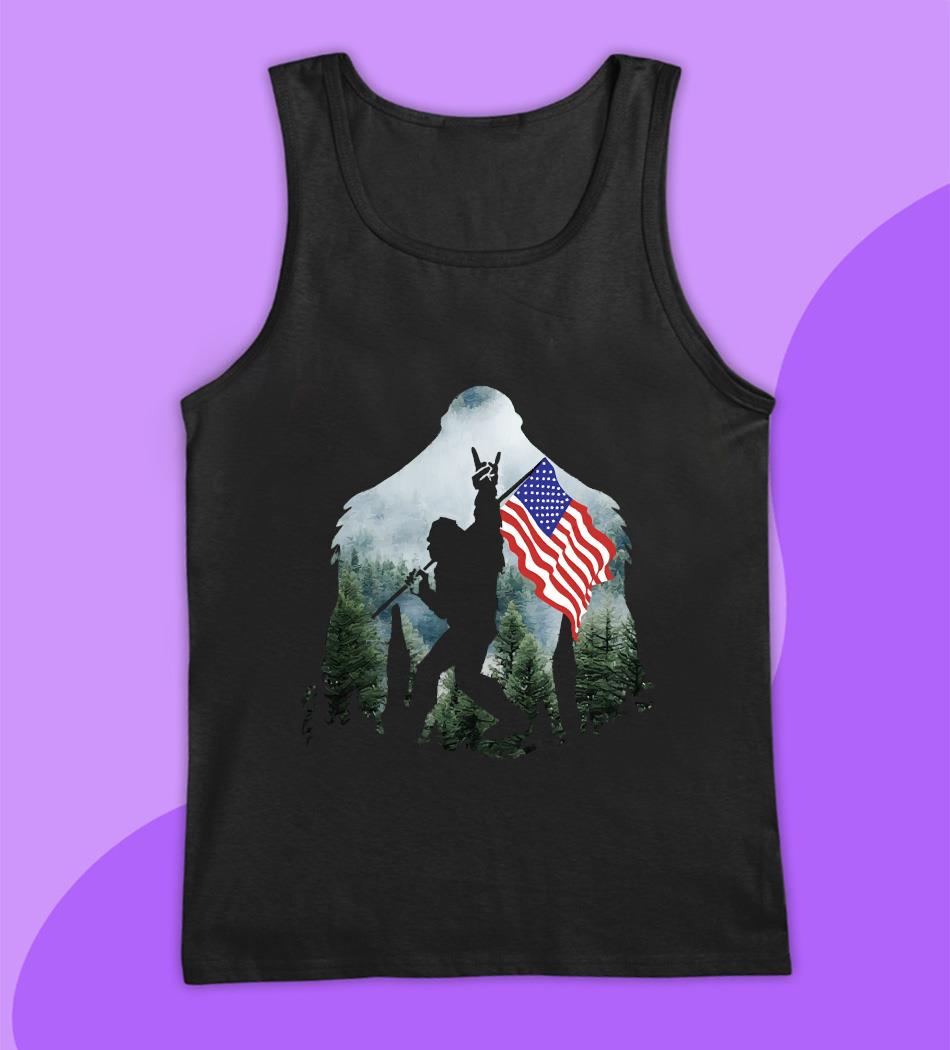 Sasquatch Rock On American Flag White - Tank, T-Shirt, Hoodie