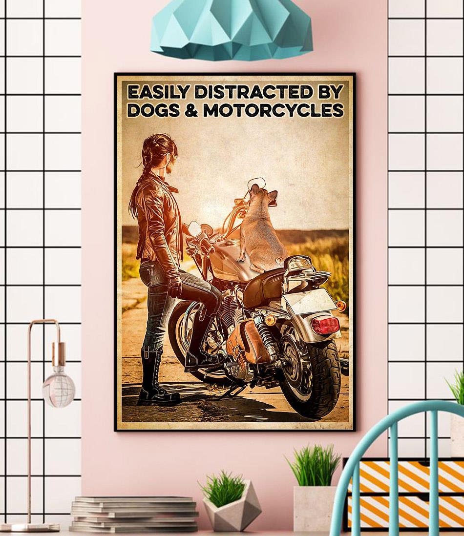 Biker easily distracted by dogs and motorcycles poster canvas wall