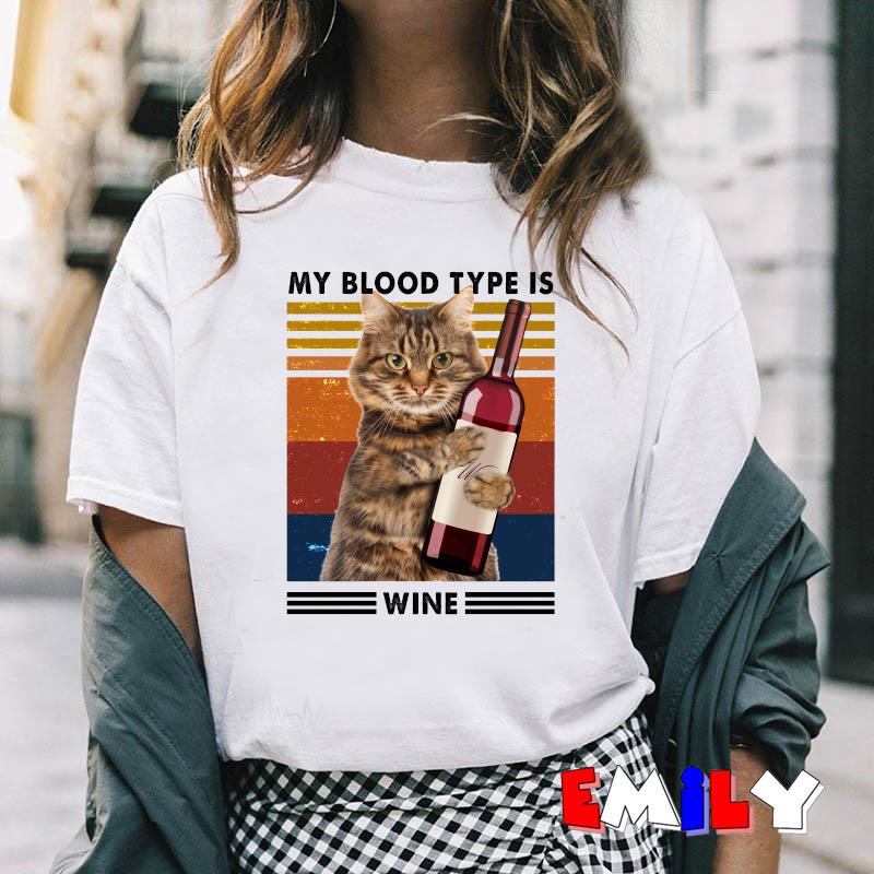 Wine and cat t shirt on sale