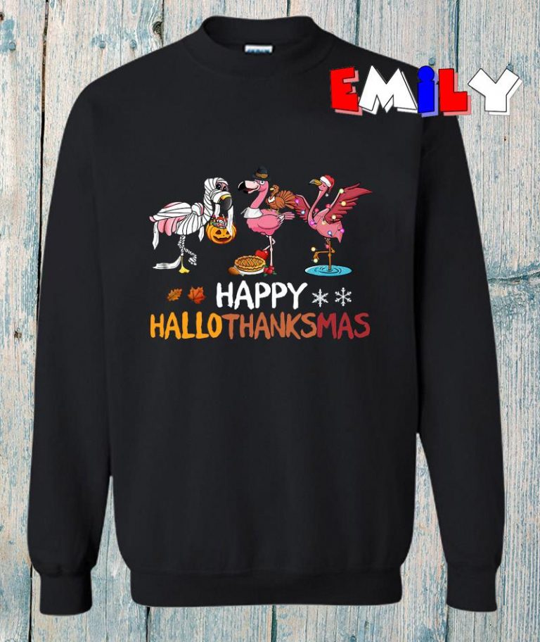 Funny flamingos happy hallothanksmas t-shirt - Emilyshirt American ...