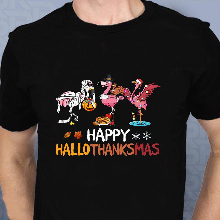 Funny flamingos happy hallothanksmas t-shirt - Emilyshirt American ...