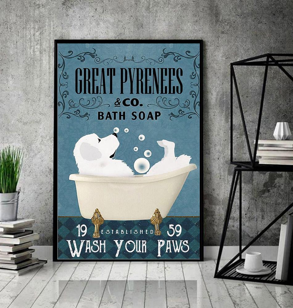 Great Pyrenees bath soap wash your paws wrapped canvas decor