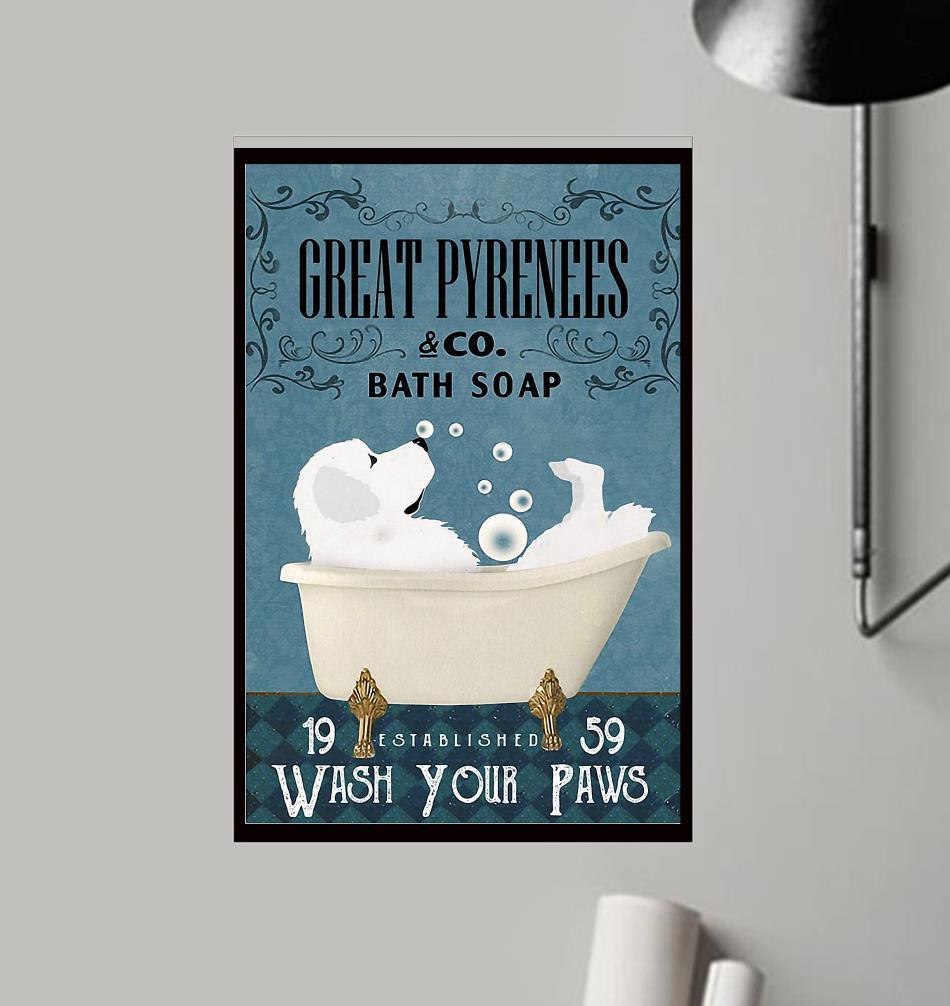 Great Pyrenees bath soap wash your paws wrapped canvas frame