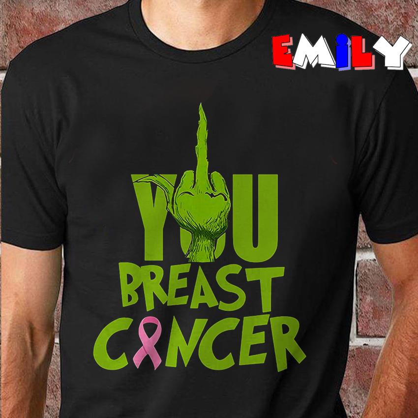 Grinch hand fuk you breast cancer Christmas t-shirt, hoodie, sweater photo