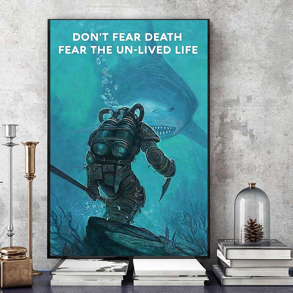 Shark don't fear death fear the unlived life poster canvas