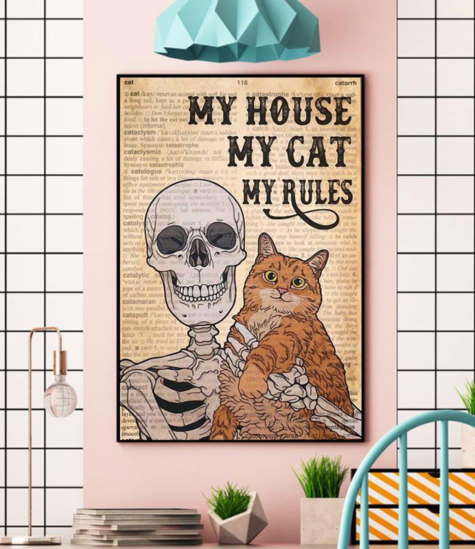 Skeleton Cat my house my cat my rules canvas wall