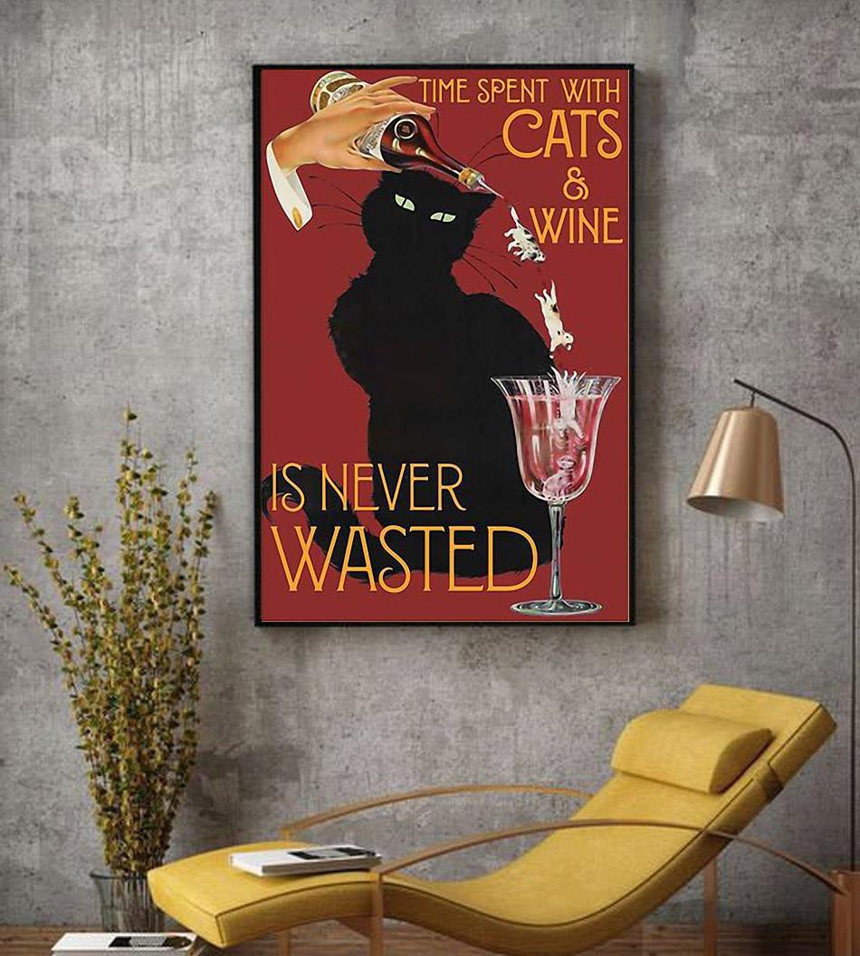 Time spend with cats and wine is never wasted vintage poster decor